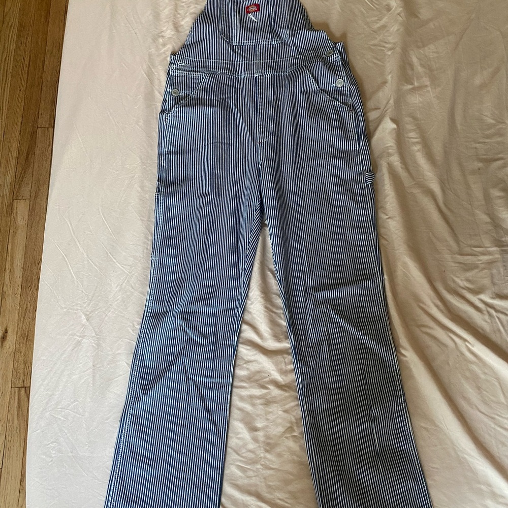 Dickies Women's Hickory Stripe Boyfriend Fit Bib Overalls